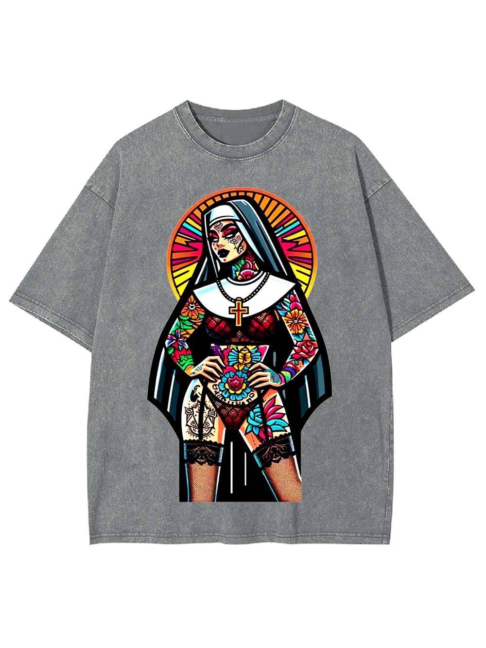 Tattooed Rebel Nun Washed Tshirt