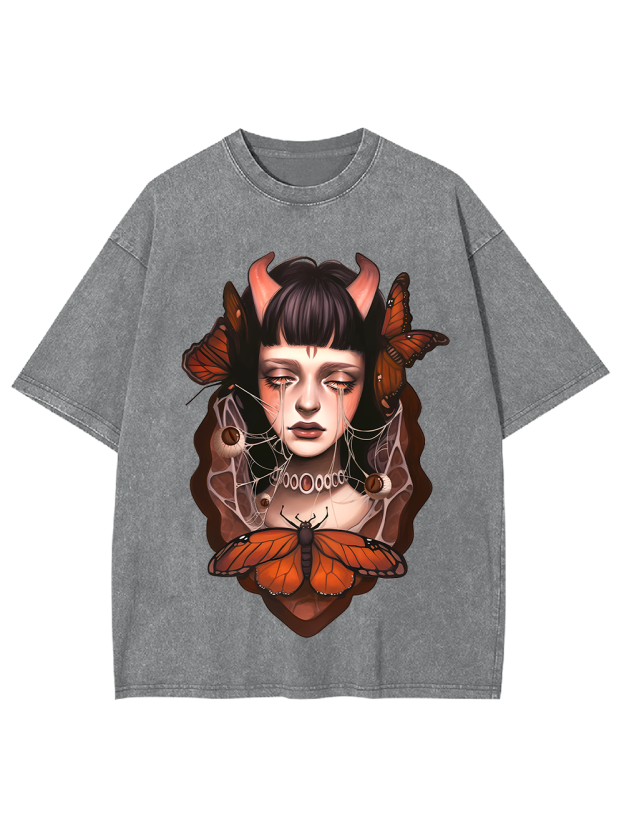 Butterfly Tears and Horns Washed Tshirt