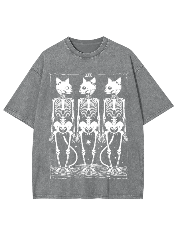 Feline Skeleton Trio Washed Tshirt