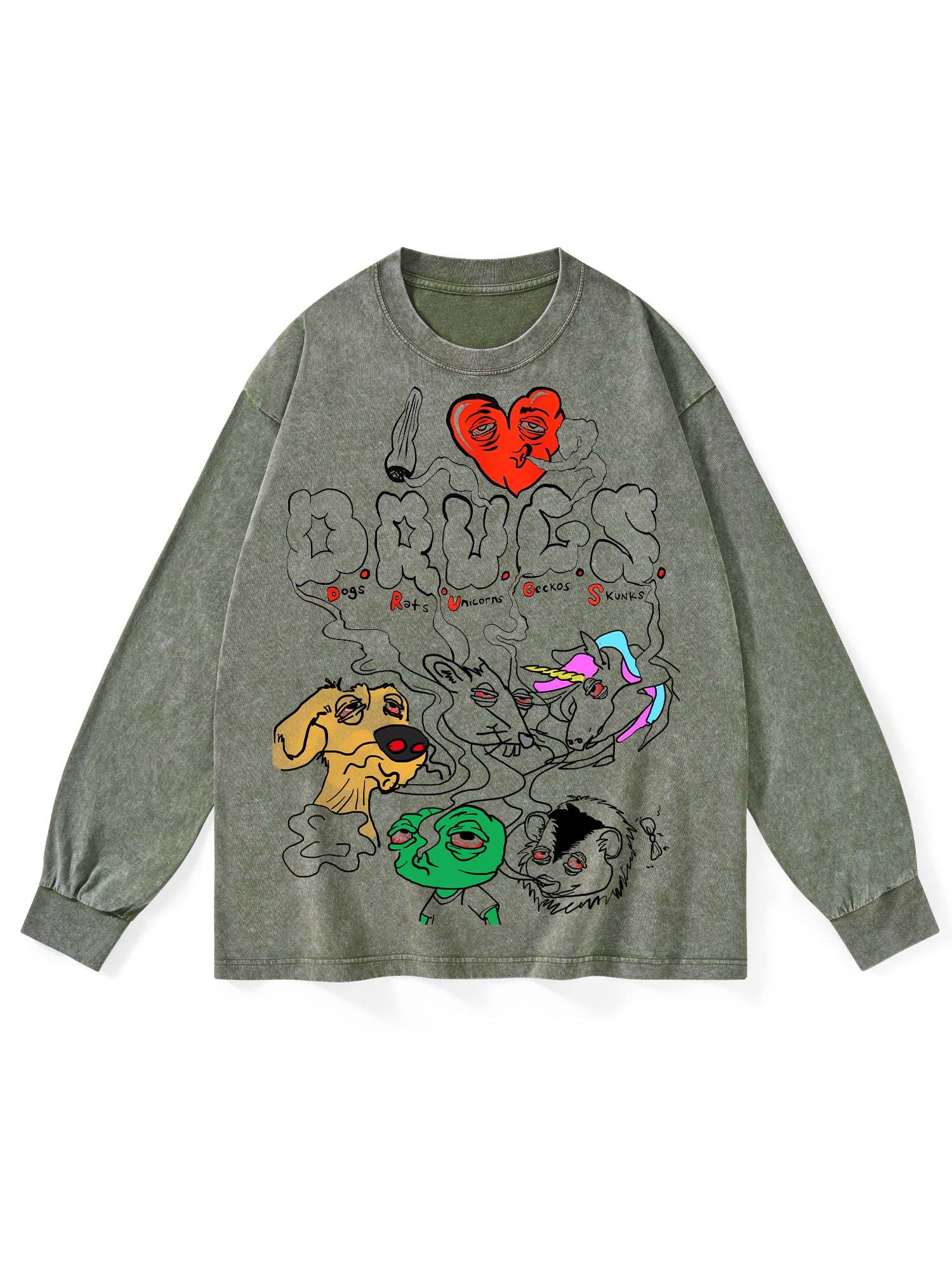 Drugs Washed Long-Sleeve Tshirt-ClassyOutlaw