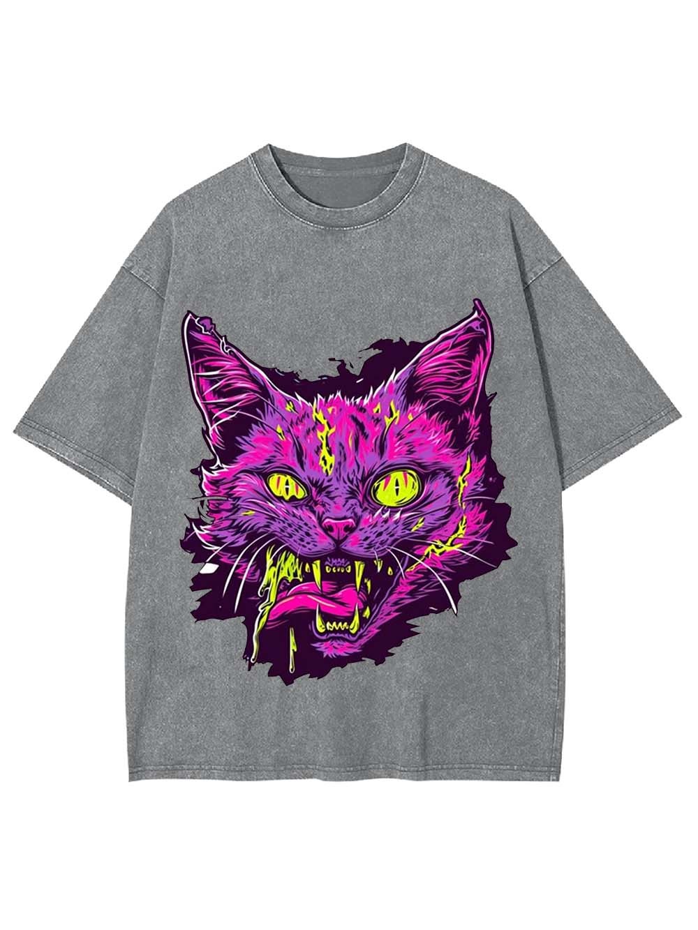 Neon Fury Cat Washed Tshirt