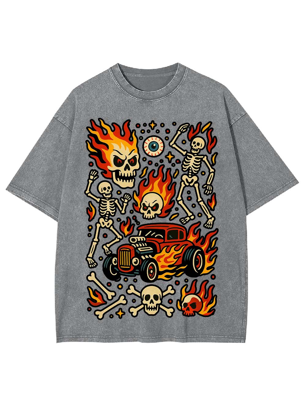 Flaming Skeleton Ride Washed Tshirt