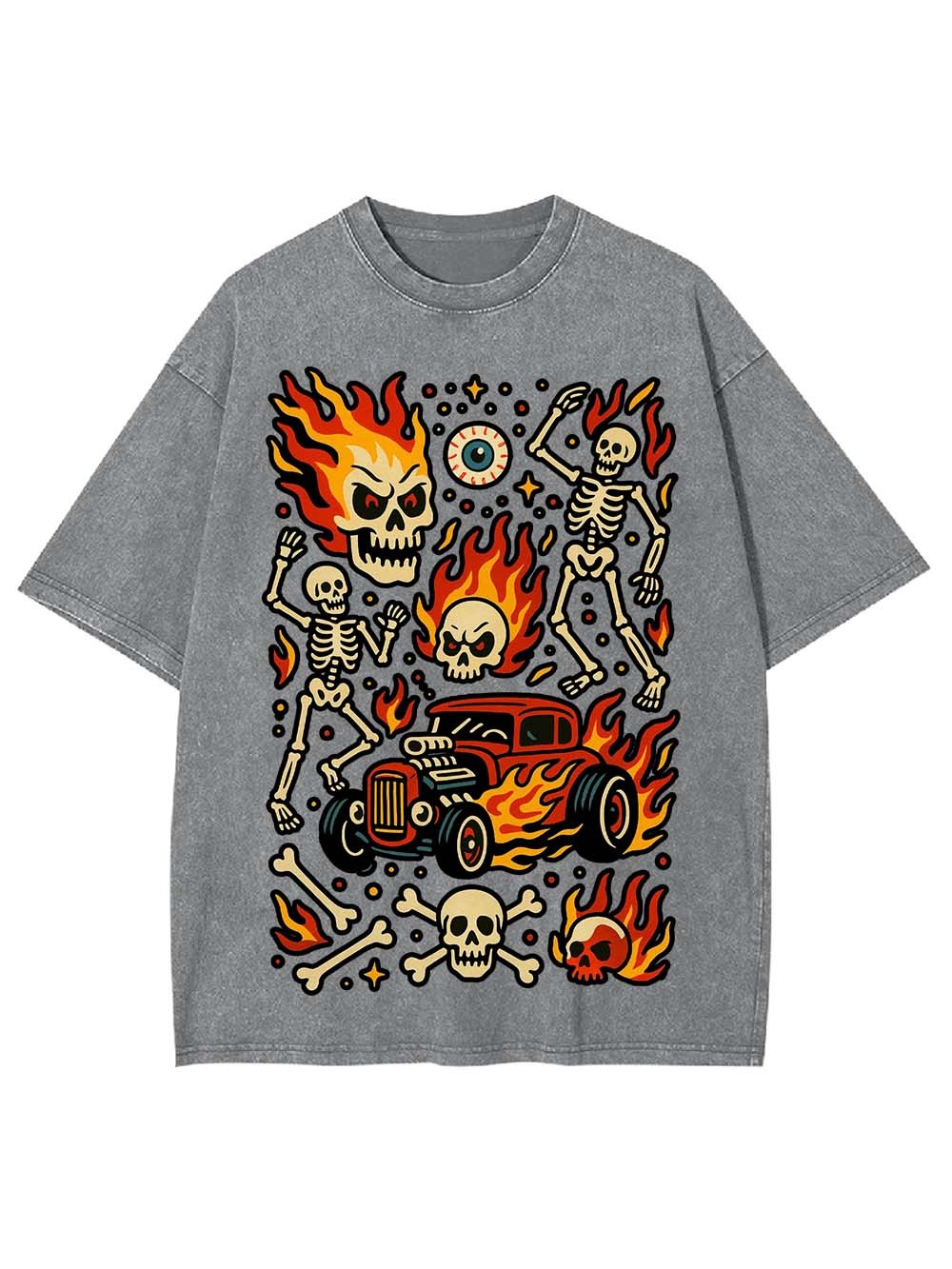 Flaming Skeleton Ride Washed Tshirt