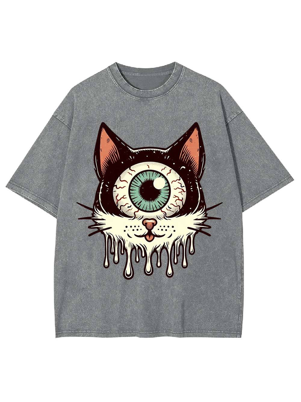 Melting Eyeball Cat Washed Tshirt