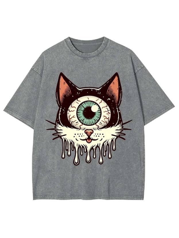 Melting Eyeball Cat Washed Tshirt