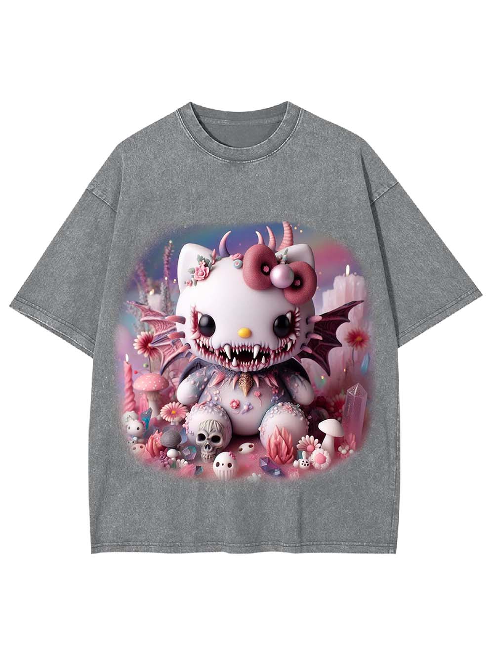 CUTE NIGHTMARE KITTY WASHED TSHIRT