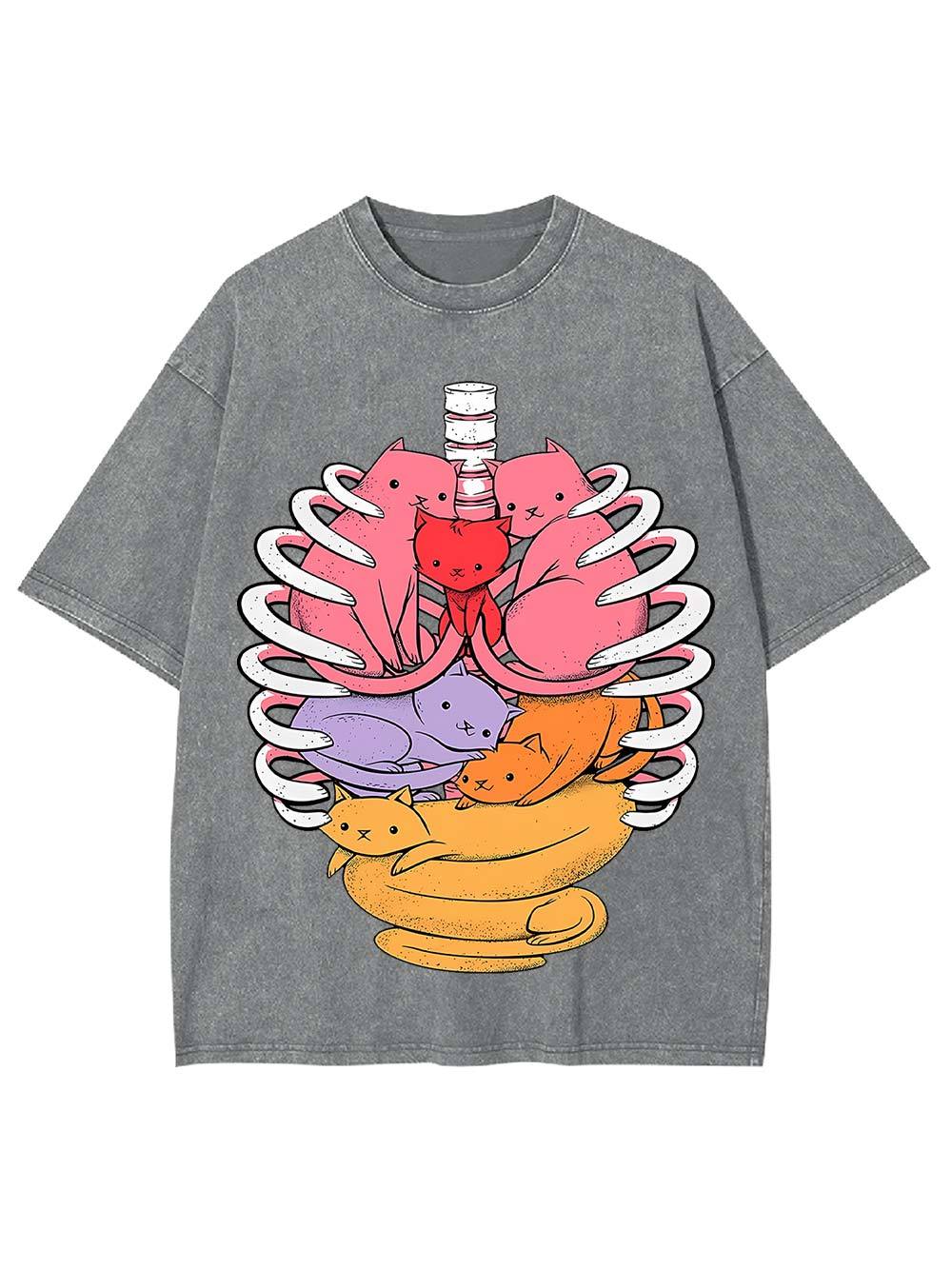 Cats In Rib Cage Washed Tshirt