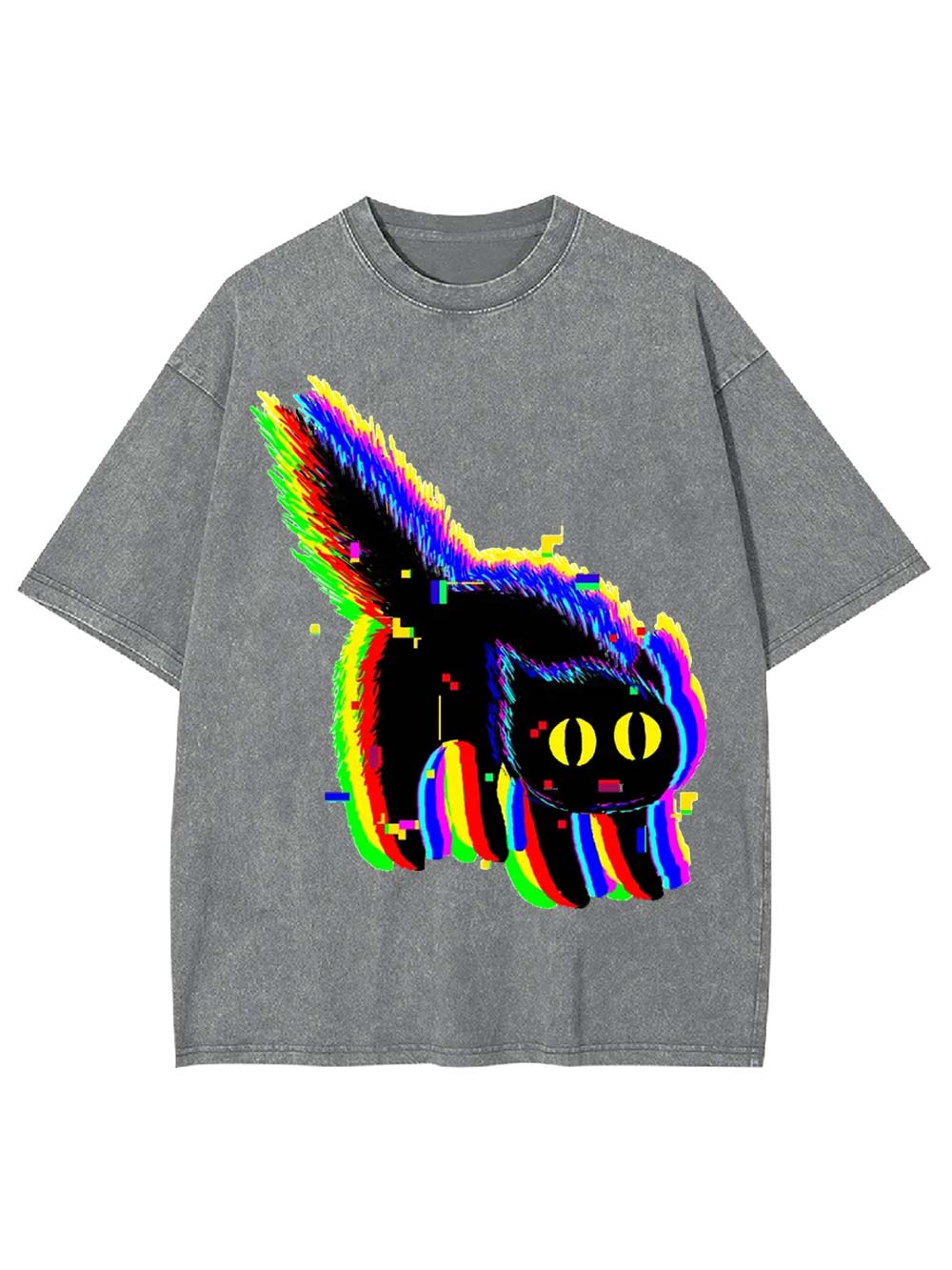 Glitchy Neon Cat Washed Tshirt