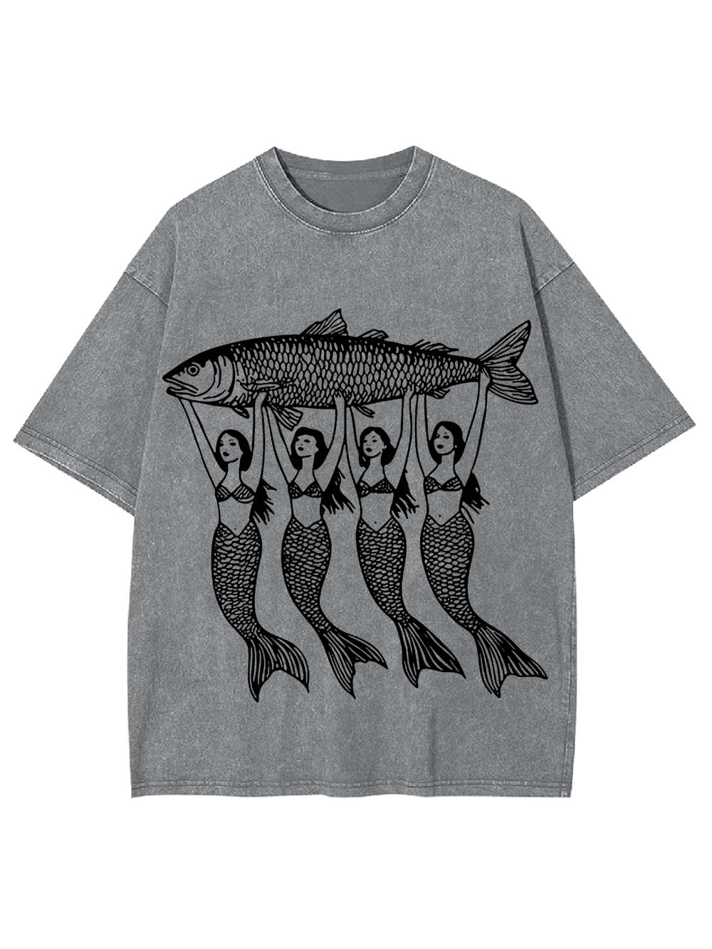 Mermaids Lifting a Fish Washed Tshirt