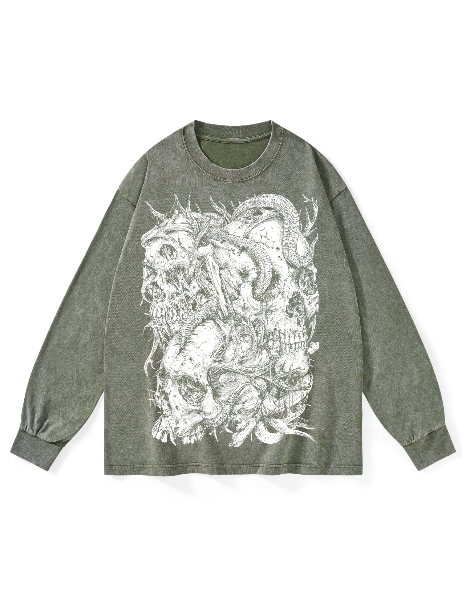 Skulls Washed Long-Sleeve Tshirt-ClassyOutlaw