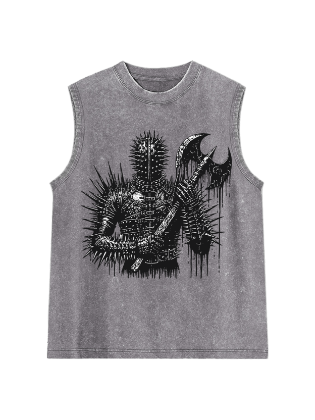 Spiked Warrior with Battle Axe Washed Tank Top