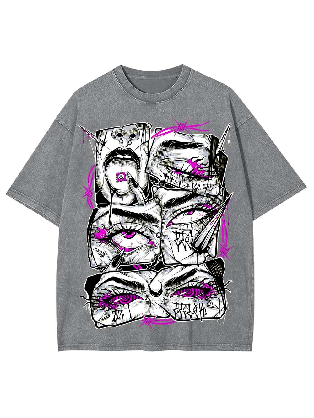 Accented Fragmented Faces Washed Tshirt