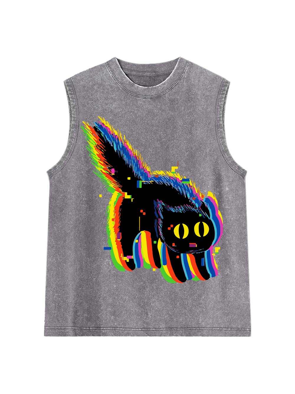 Glitchy Neon Cat Washed Tank Top