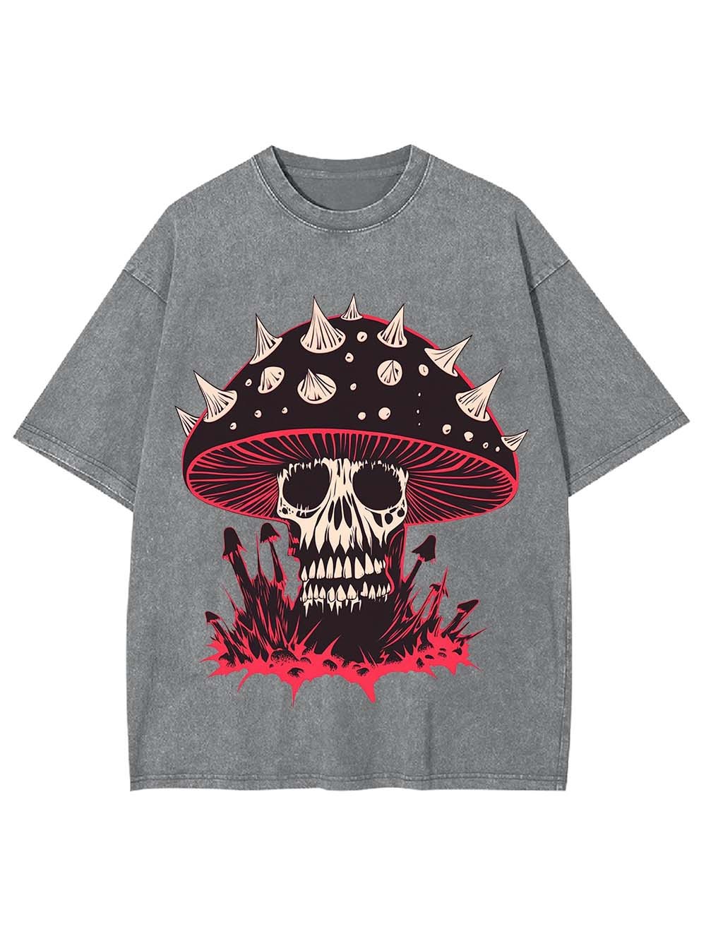 Punk Mushroom Skull Washed Tshirt