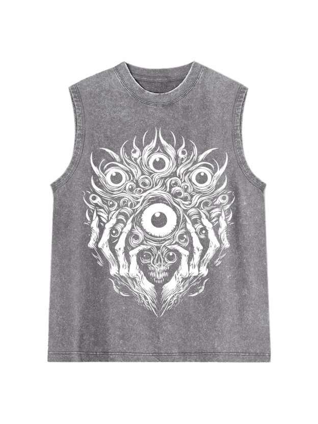 Skull Of Many Eyes Washed Tank Top