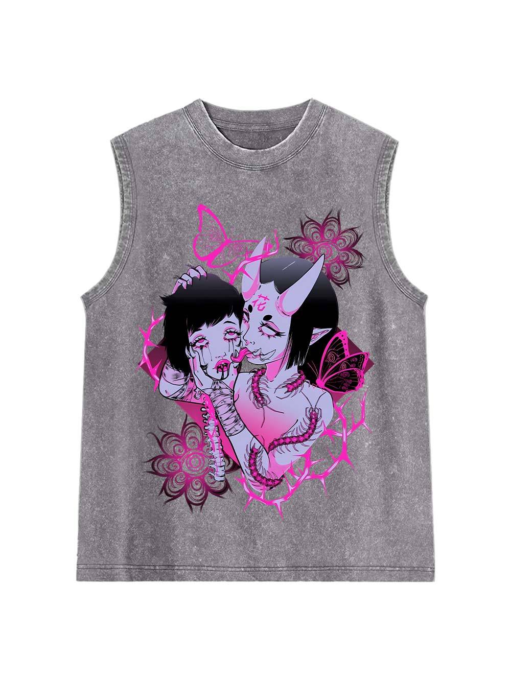 Young Girl Centipede Flower  Washed Tank Top