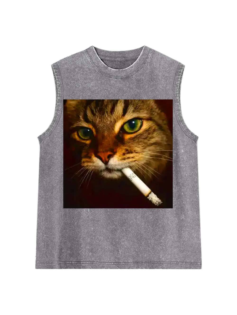 Smoking Cat Washed Tank Top