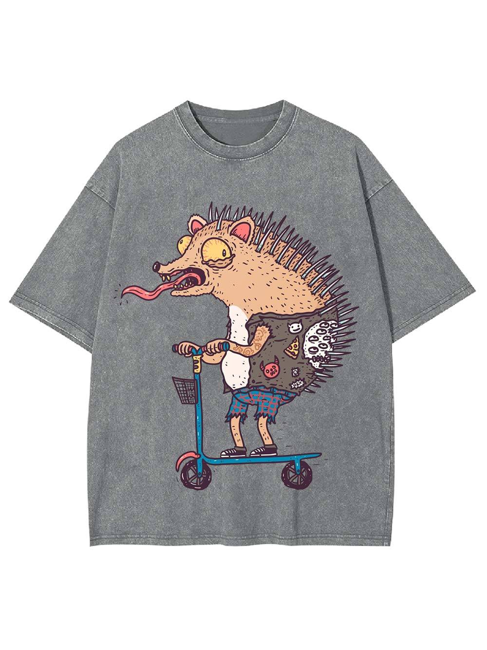 Punk Hedgehog Rider Washed Tshirt