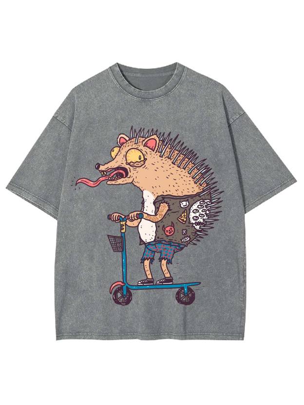 Punk Hedgehog Rider Washed Tshirt