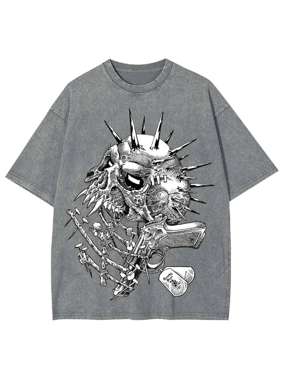 Gun And Skull Washed Tshirt