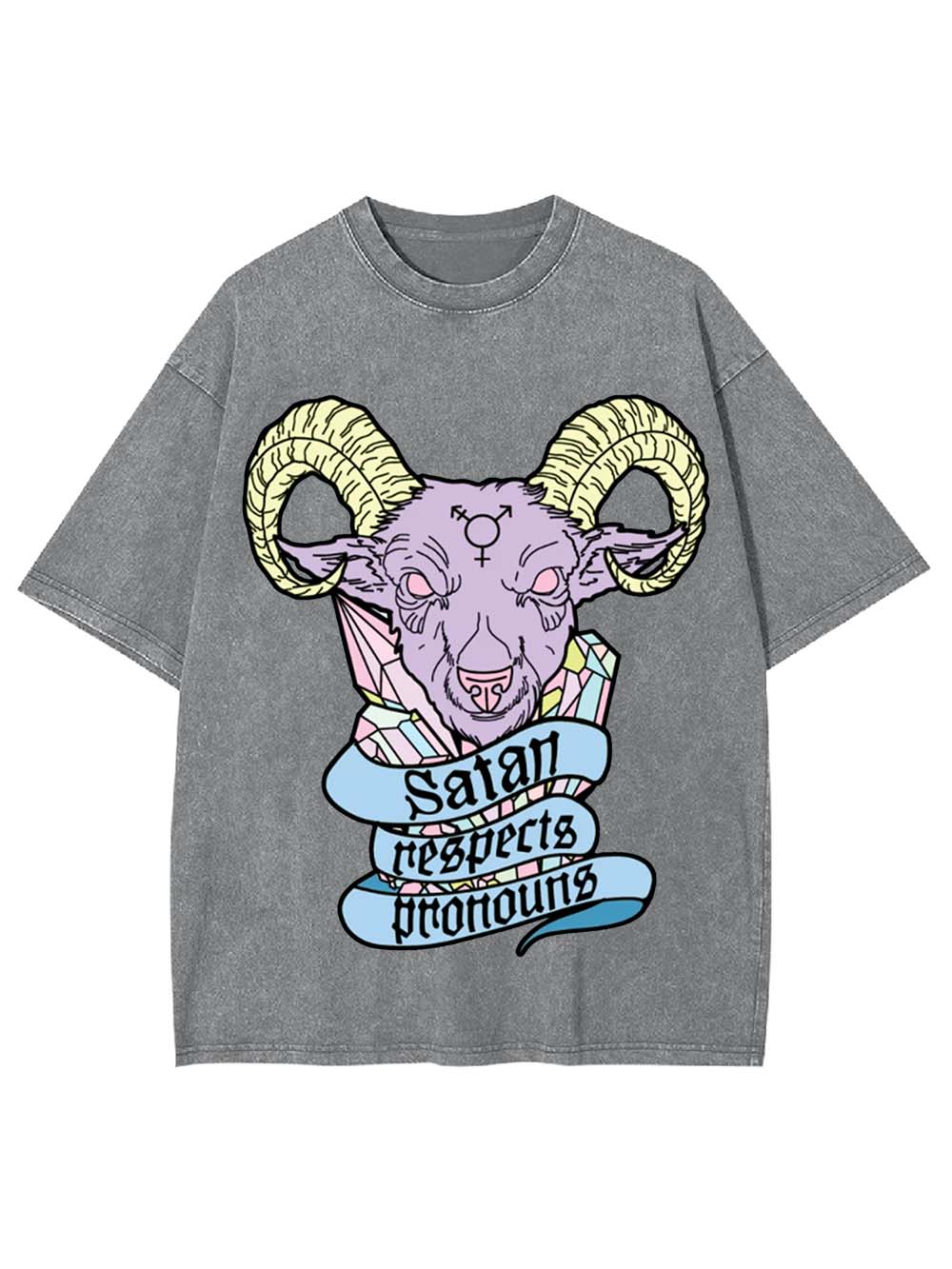 Satan Respects Pronouns Washed Tshirt