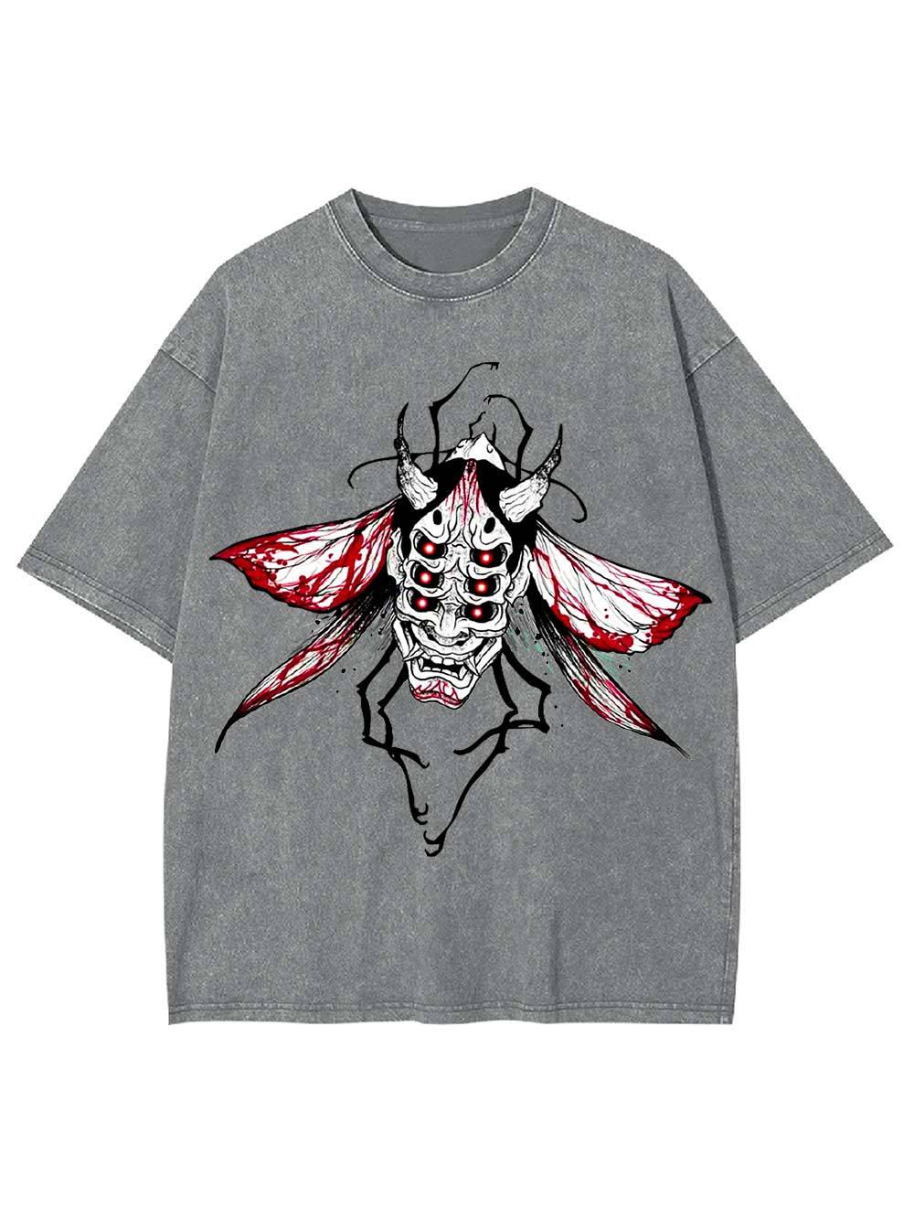 Demonic Moth Mask Washed Tshirt-ClassyOutlaw Sale
