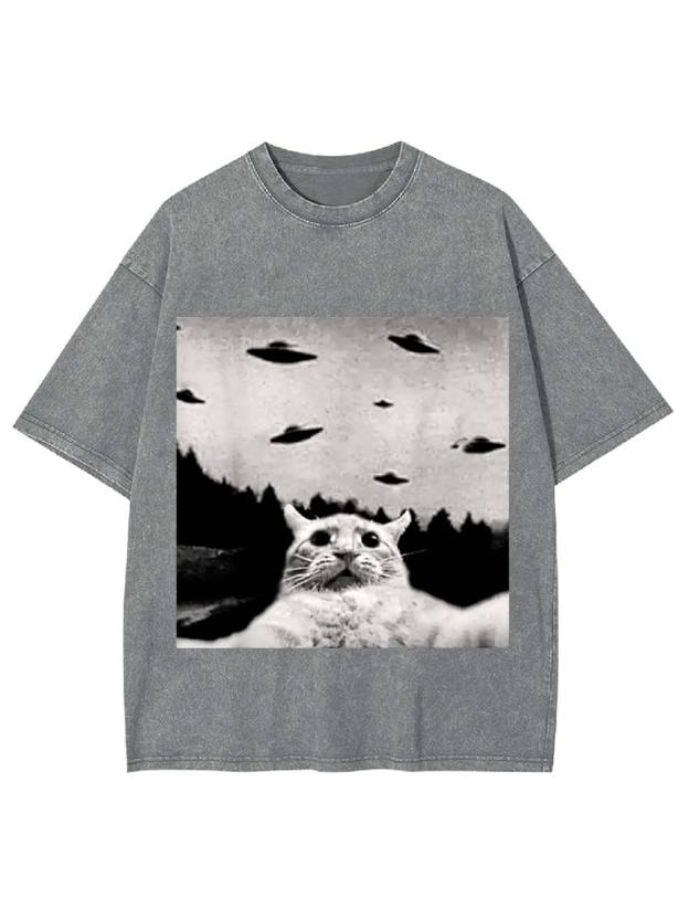 Cat Witnesses UFOs Washed Tshirt