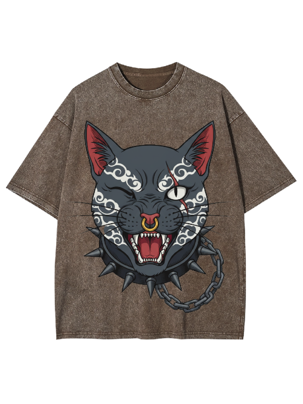 Dark Gothic Cat Washed Tshirt
