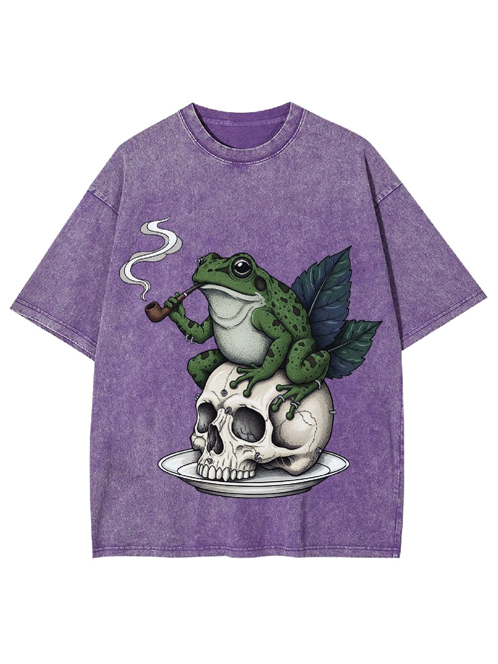 Smoking Frog on Skull Washed Tshirt