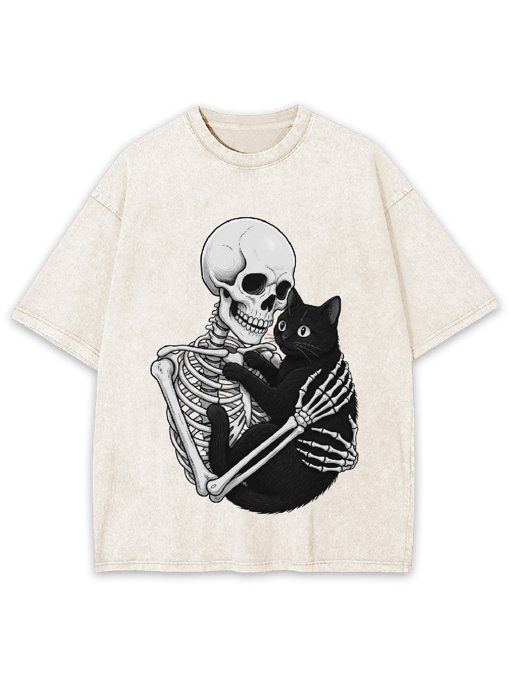 Skeleton & Black Cat Washed Tshirt