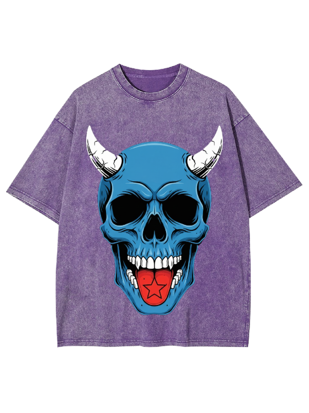 Devil Blue Skull Washed Tshirt