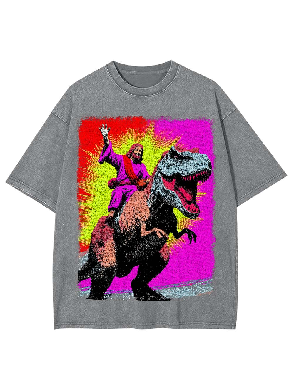 Jesus Riding Godzilla Washed Tshirt