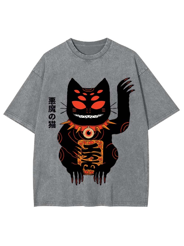 Demonic Cat Washed Tshirt