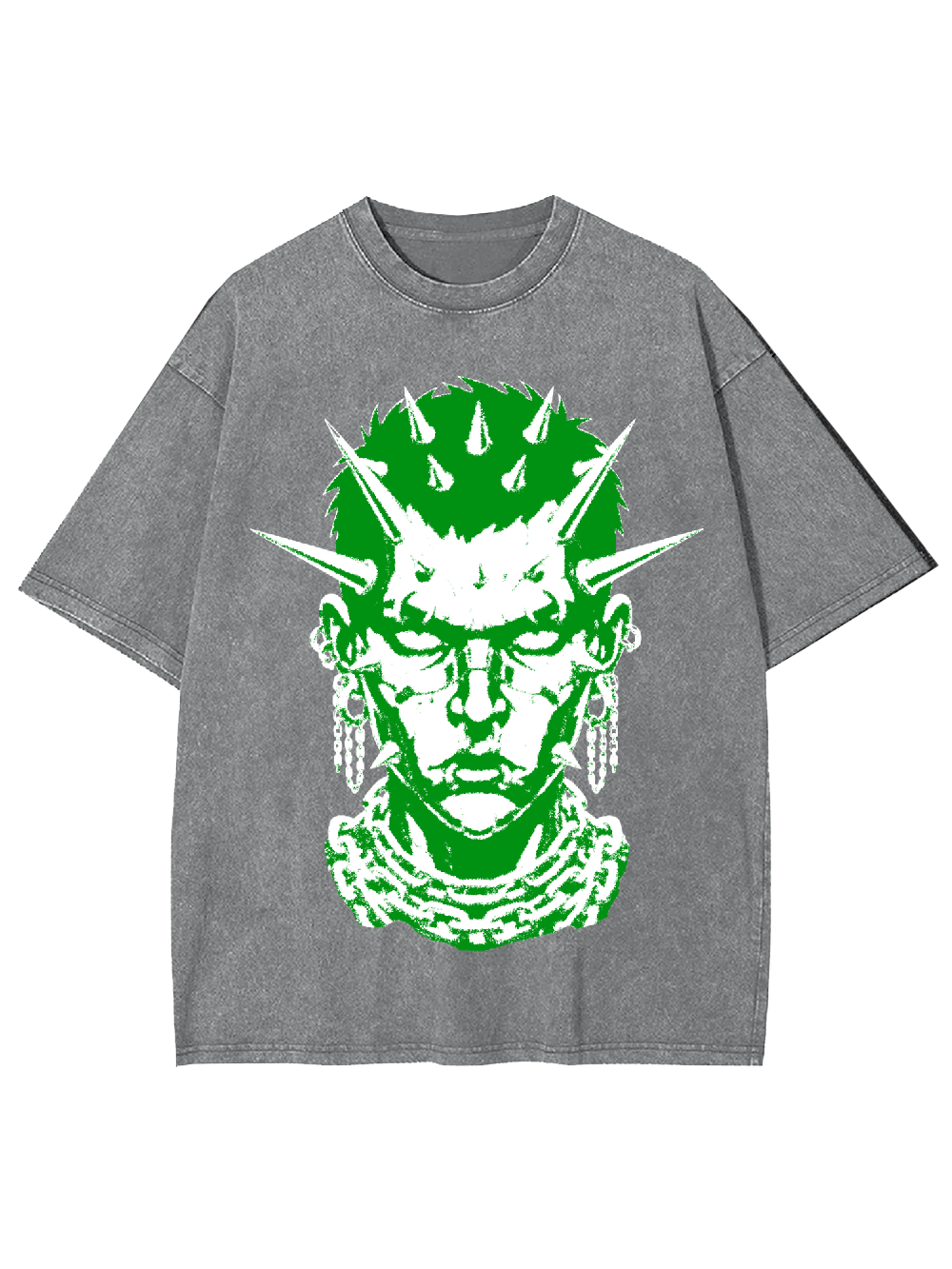Green Spiked Punk Head Washed Tshirt