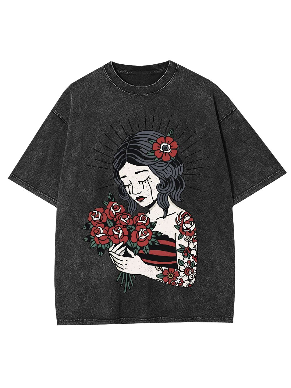 Weeping Rose Girl Washed Tshirt-ClassyOutlaw Sale