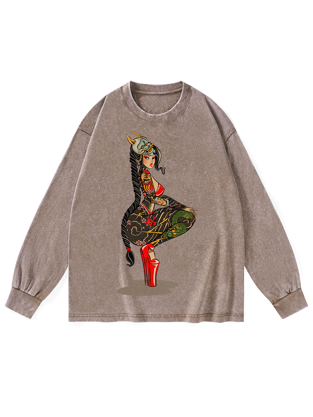 TATTOOED WARRIOR WASHED LONG-SLEEVE TSHIRT