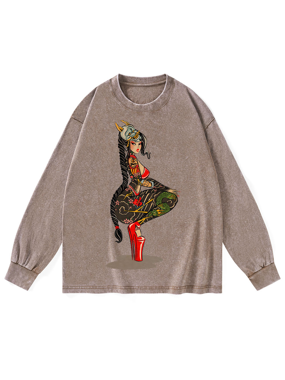 TATTOOED WARRIOR WASHED LONG-SLEEVE TSHIRT