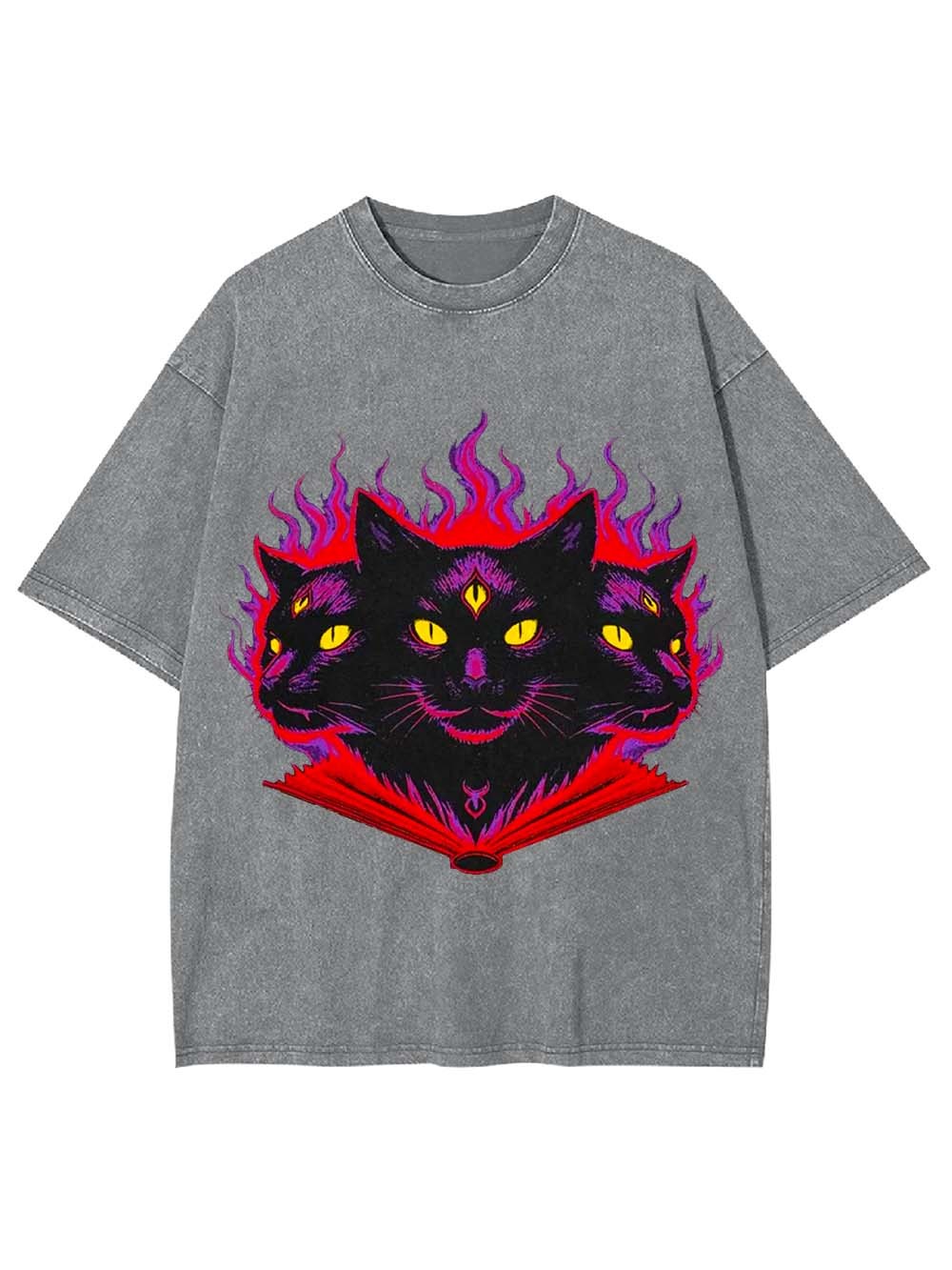 THREE-HEADED MYSTIC CAT WASHED TSHIRT