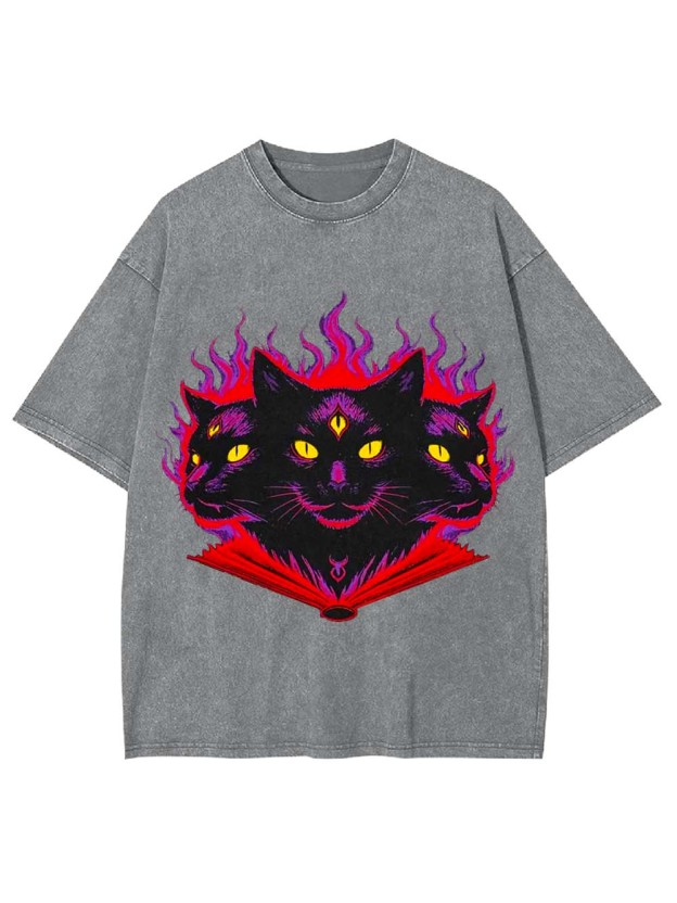 THREE-HEADED MYSTIC CAT WASHED TSHIRT