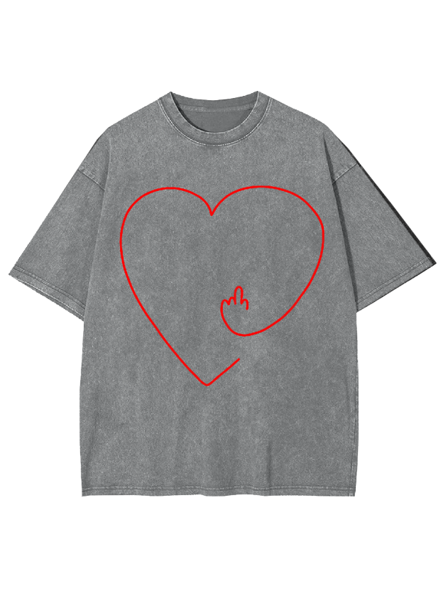 Middle Finger Heart Washed Tshirt