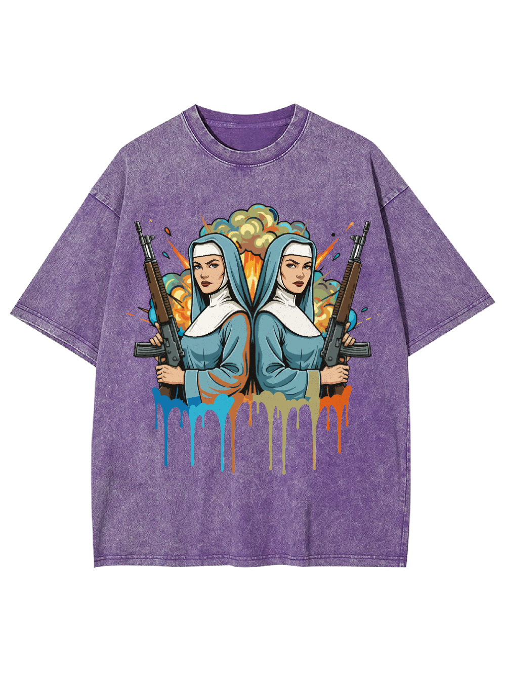 Gun-Wielding Nun Washed Tshirt