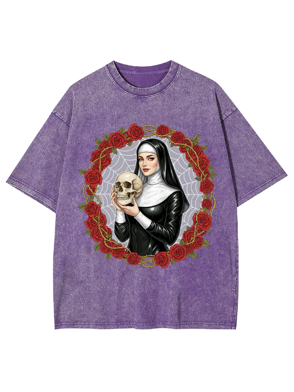 Rose Skull Nun Washed Tshirt