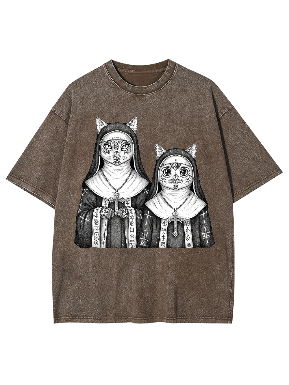 Two Cat Nuns Washed Tshirt