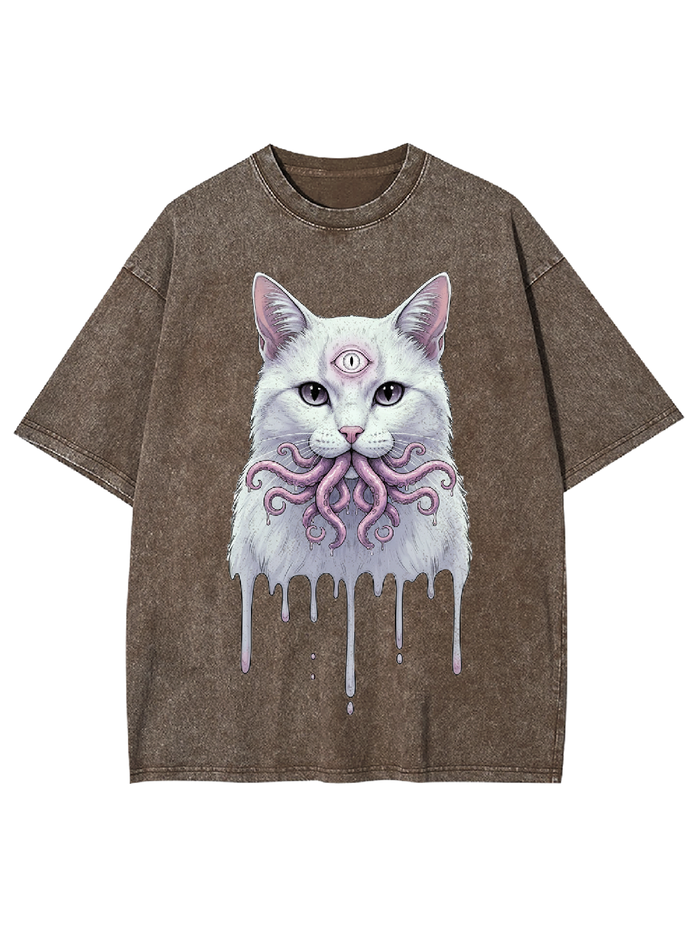 Octopus-Mouthed White Cat Washed Tshirt