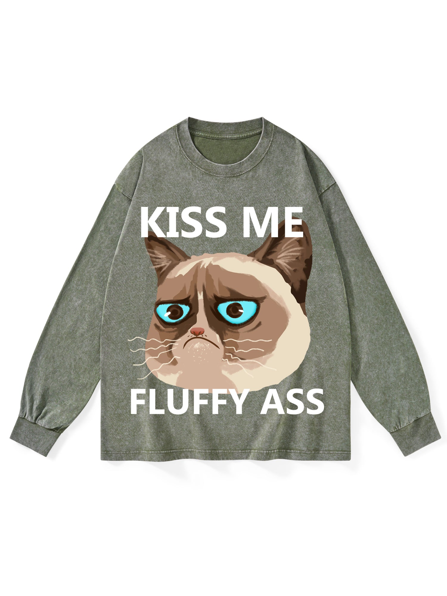 Kiss Me Fluffy Ass Washed Long-Sleeve Tshirt-ClassyOutlaw