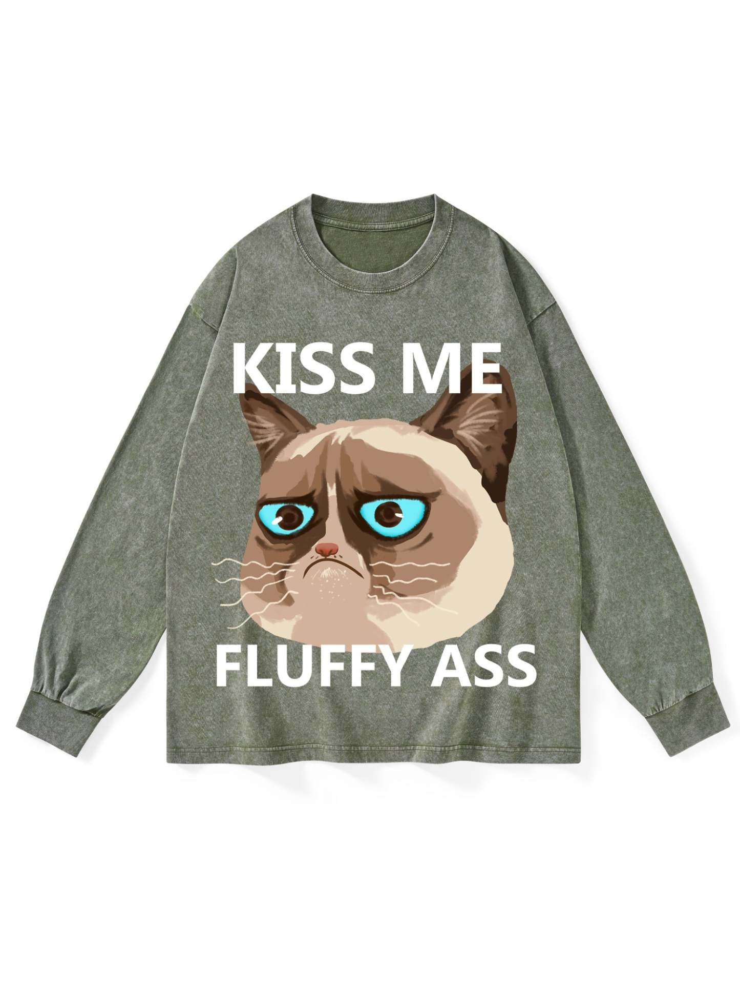 Kiss Me Fluffy Ass Washed Long-Sleeve Tshirt-ClassyOutlaw