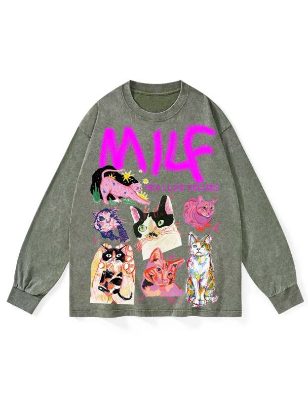 Milf Washed Long-Sleeve Tshirt-ClassyOutlaw