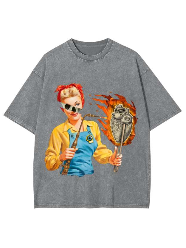 Burning Heart Washed Tshirt