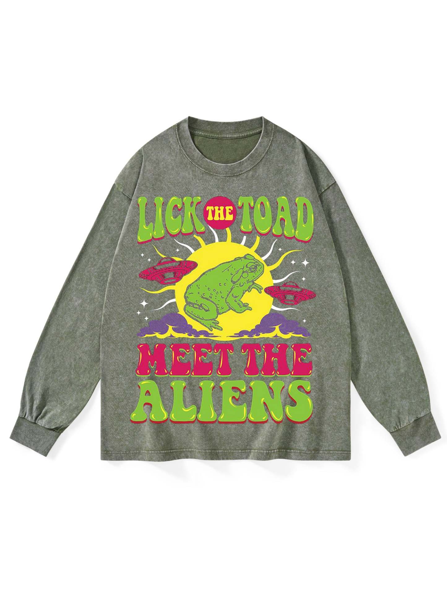 Lick The Toad Meet The Aliens Washed Long-Sleeve Tshirt-ClassyOutlaw