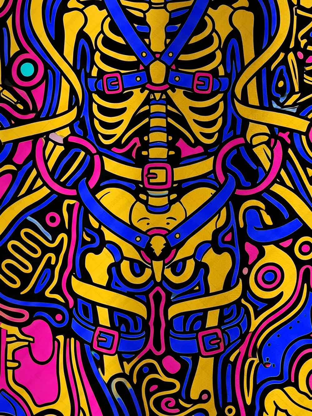 Techno‑Trance Skeleton Graphic T-shirt